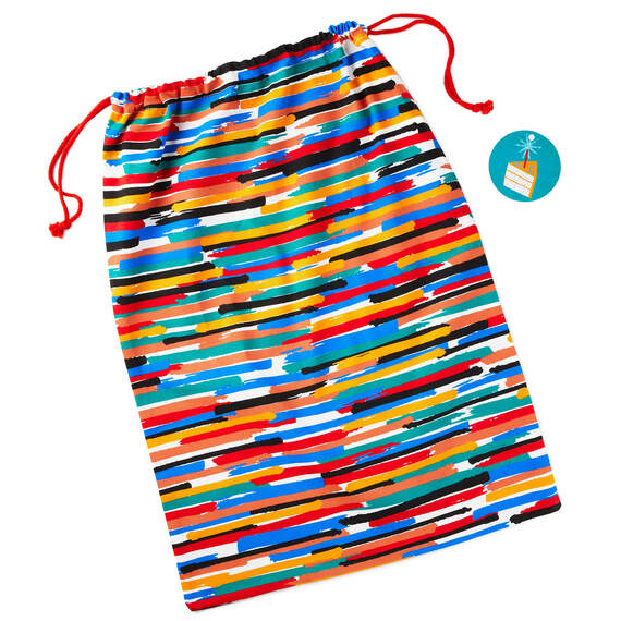 28" Colorful Stripes Fabric Gift Bag With Tag, , large image number 5
