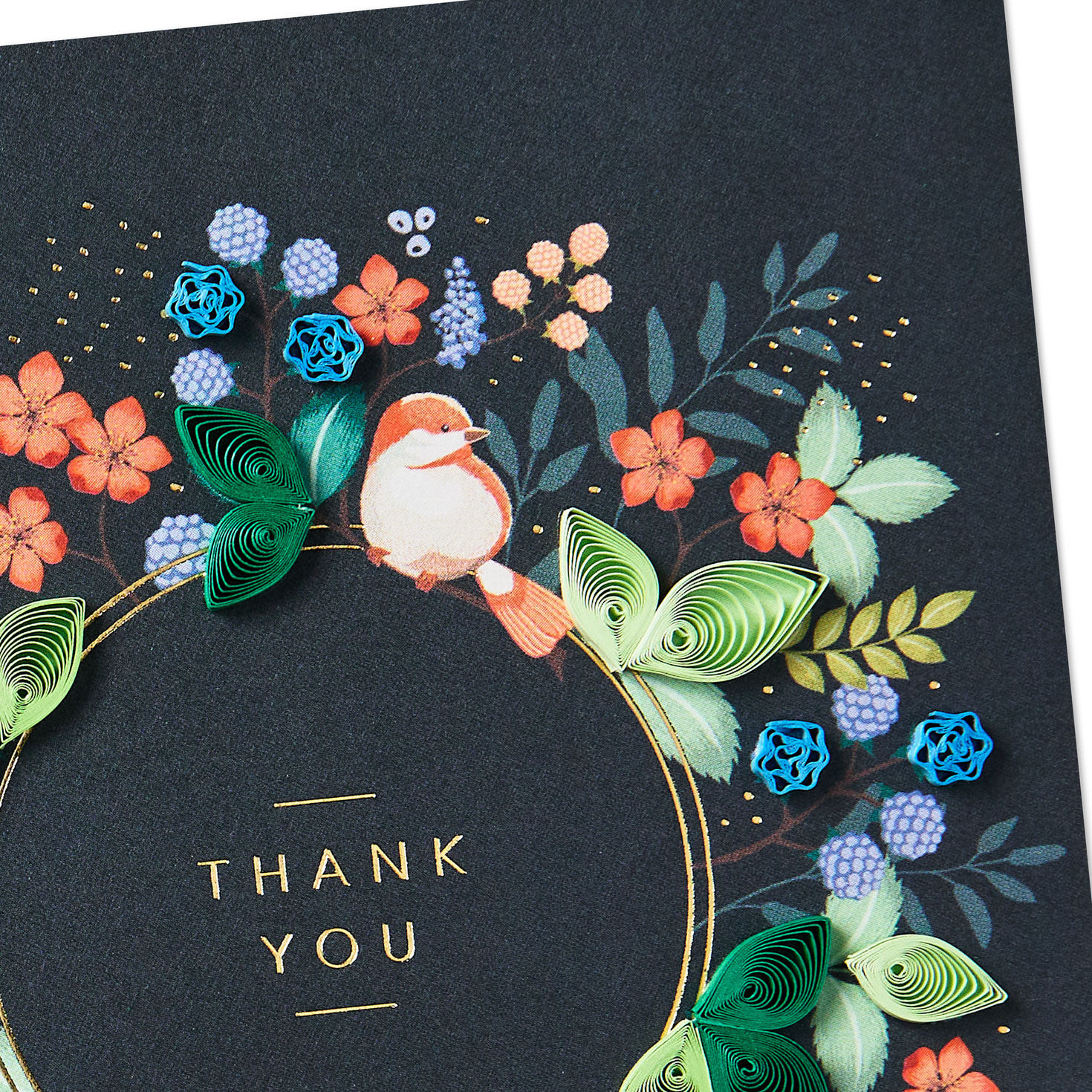 Floral Wreath on Black Signature Thank You Card Card Front Detail image number 4