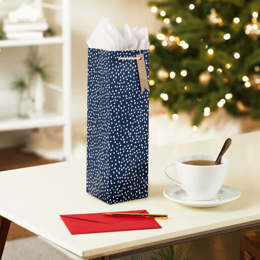 13" Dots on Blue Holiday Wine Gift Bag, 
