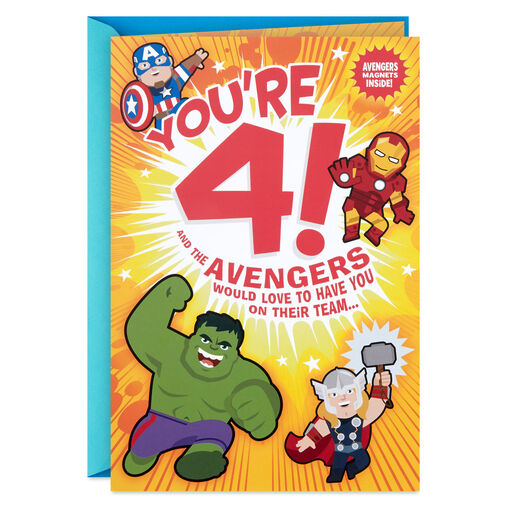Marvel Avengers Kids 4th Birthday Card With Magnets, 