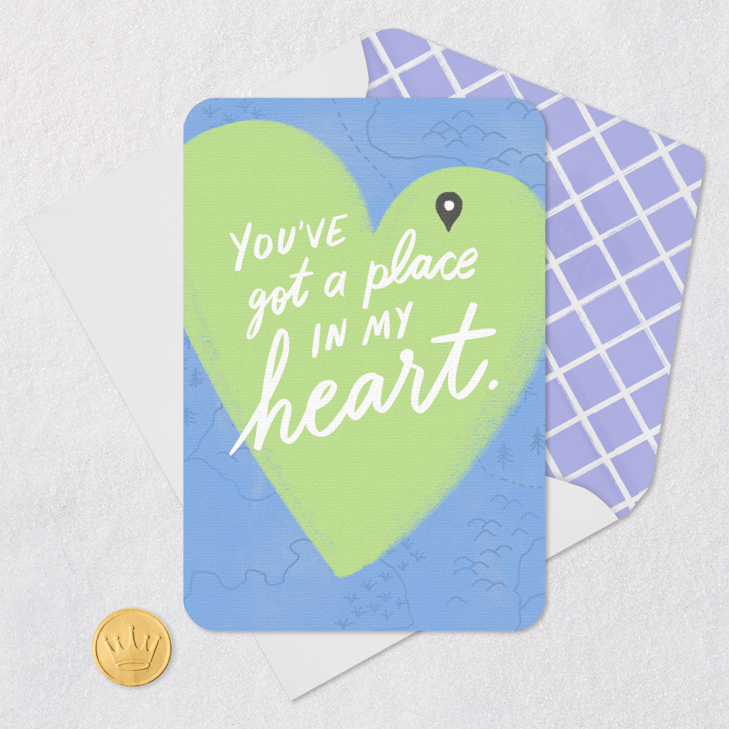 Green Heart on Map Romantic Love Card Card Front with Envelope and Gold Seal image number 5