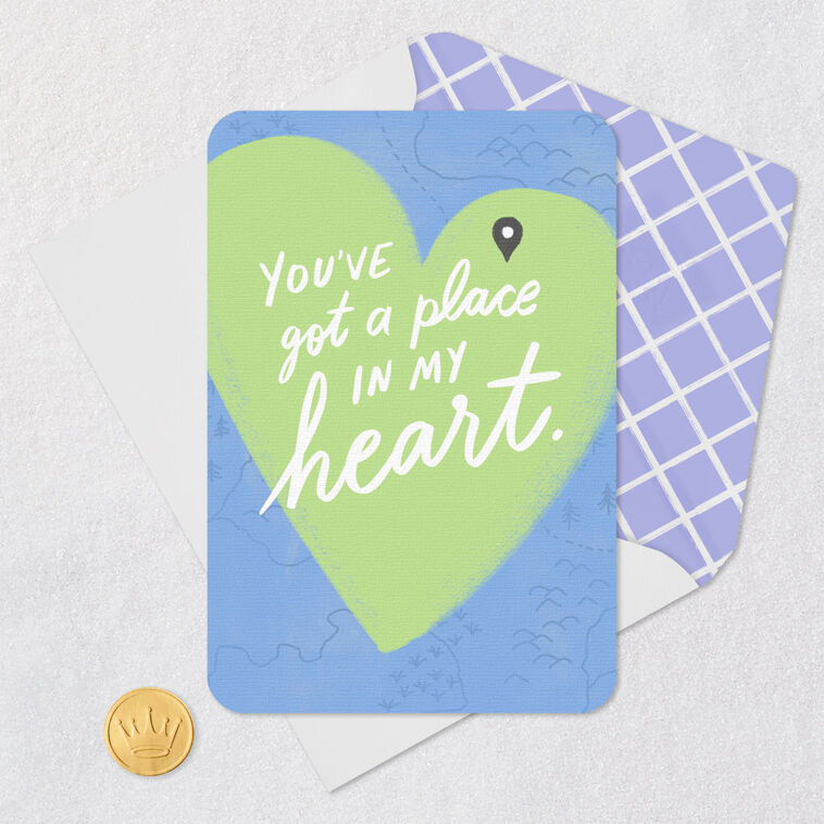 Green Heart on Map Romantic Love Card Card Front with Envelope and Gold Seal image number 5
