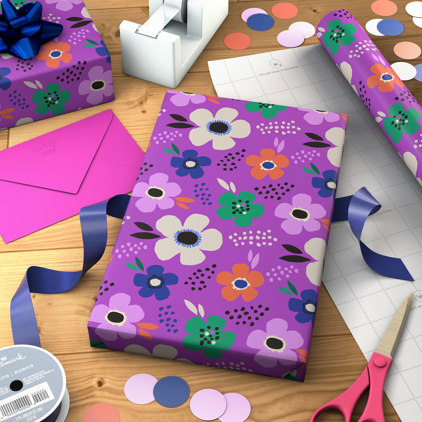 Lavender-Scented Purple Floral Wrapping Paper Roll  image number 3