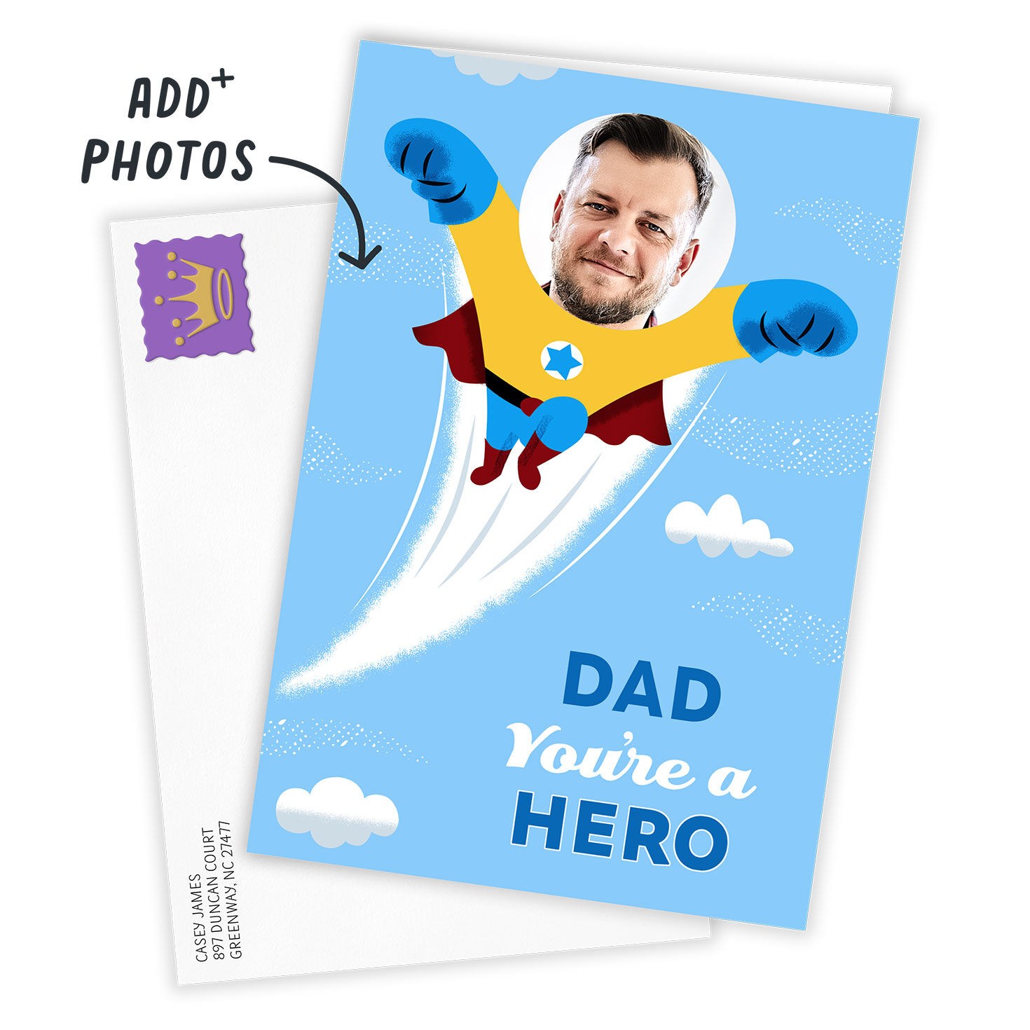 Super Hero Drawing Personalized Father's Day Card Card Front with Envelope image number 2