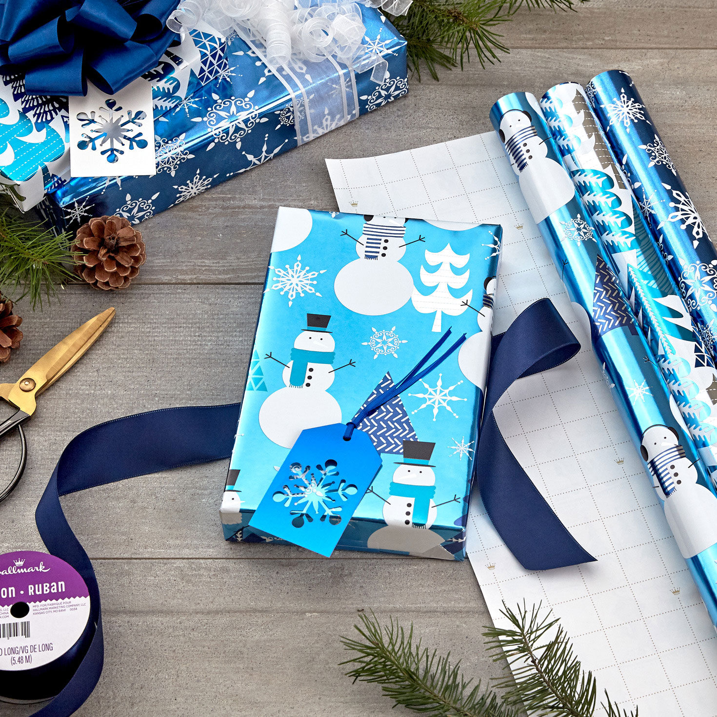Blue and White Foil Wrapping Paper Rolls  image number 3