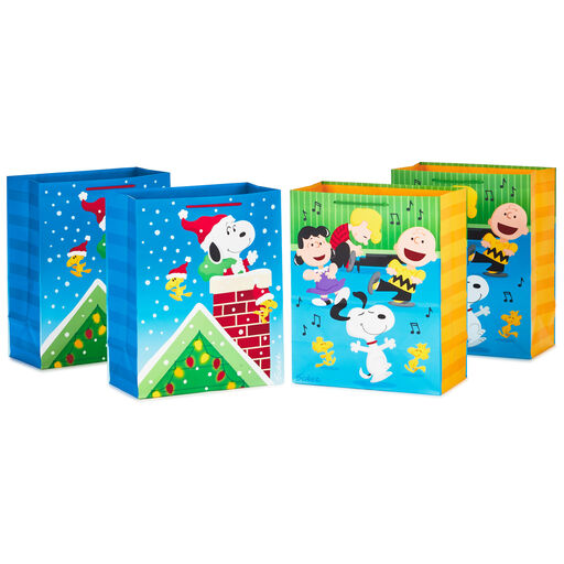 13" Peanuts® 4-Pack Large Christmas Gift Bags Assortment, 