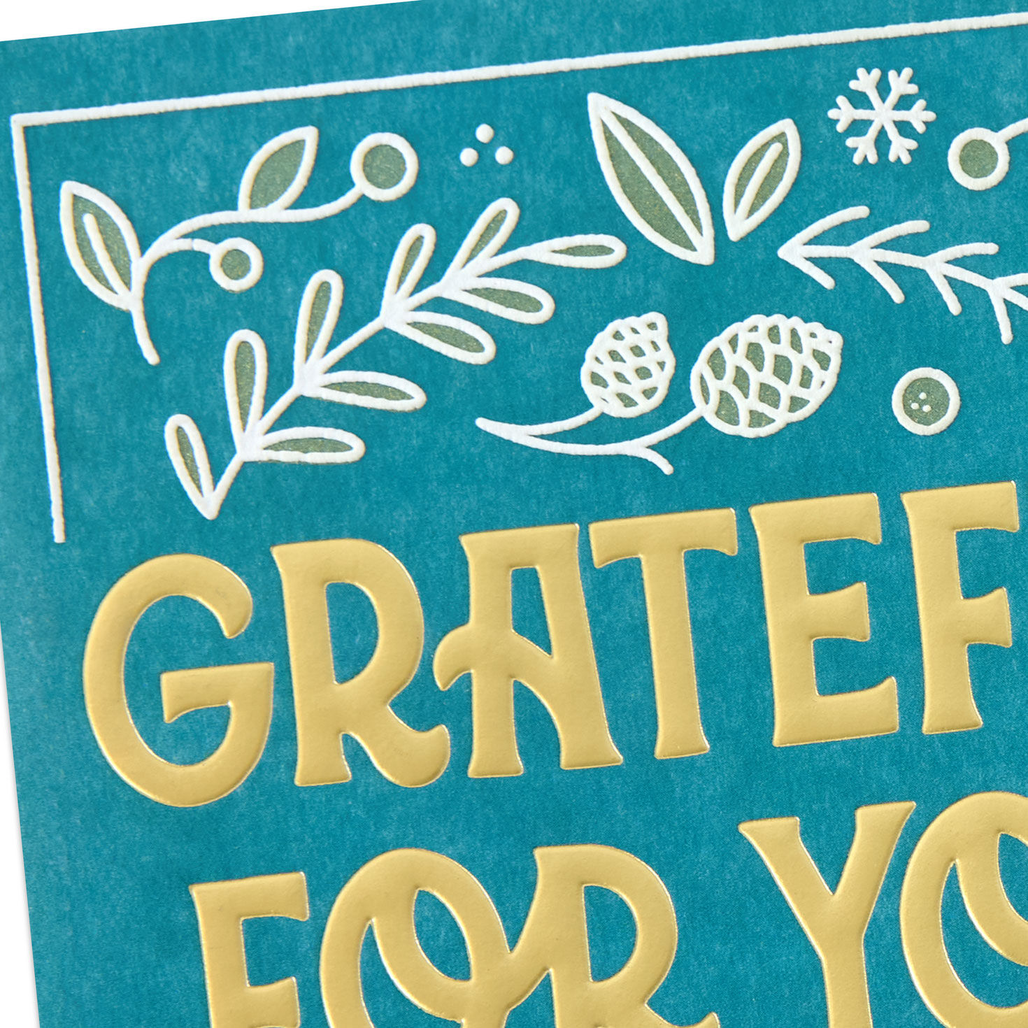 Teal Botanical Grateful for You Christmas Card Card Cover Detail image number 4