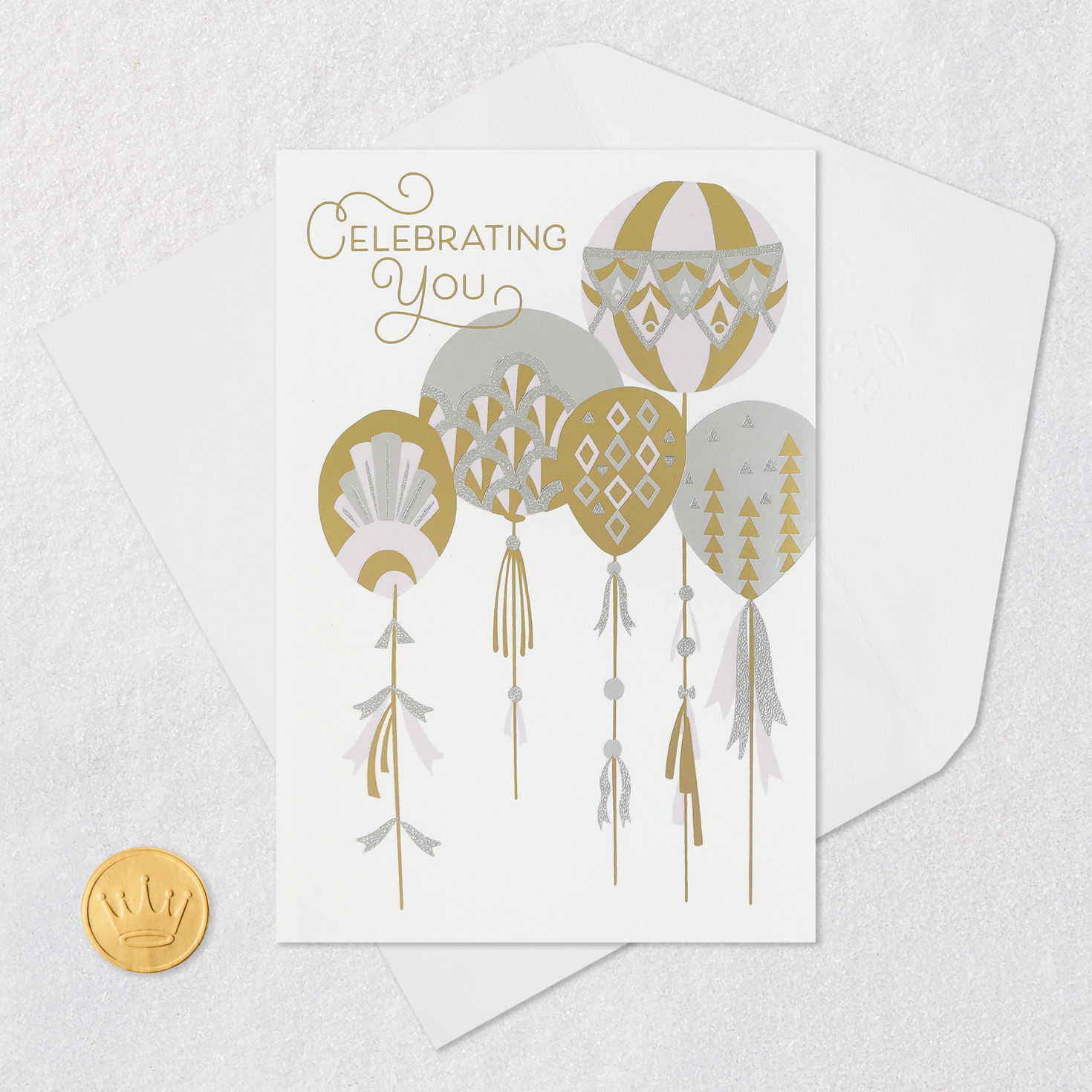 Silver and Gold Decorated Balloons Birthday Card for Her Card Front with Envelope and Gold Seal image number 5