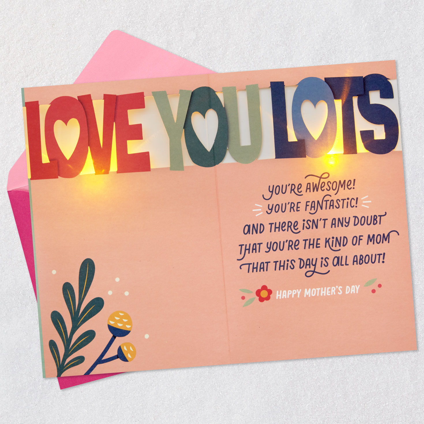 Flower Whimsy Mothers Day Card With Light and Music Open card with envelope image number 4