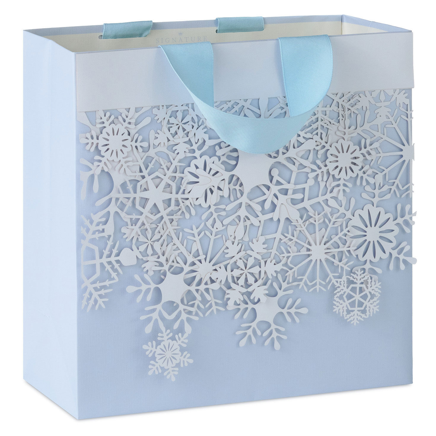 10.4" White Snowflakes on Light Blue Large Christmas Gift Bag With Tissue Paper