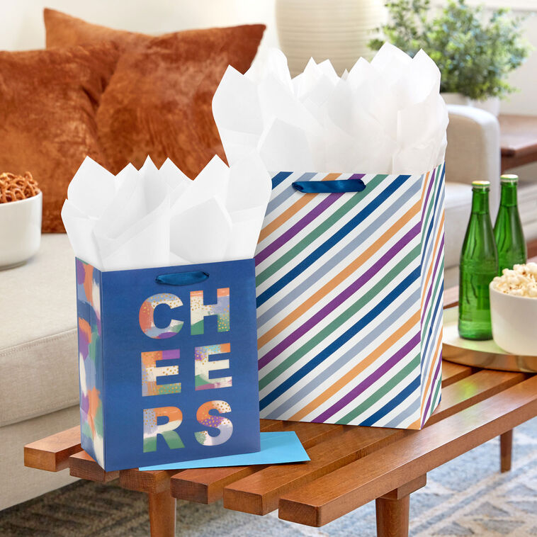 Color Presents Bag Stack Cool Stripes and Solids 8-Pack Assorted Gift Bags - Gift Bags | Hallmark