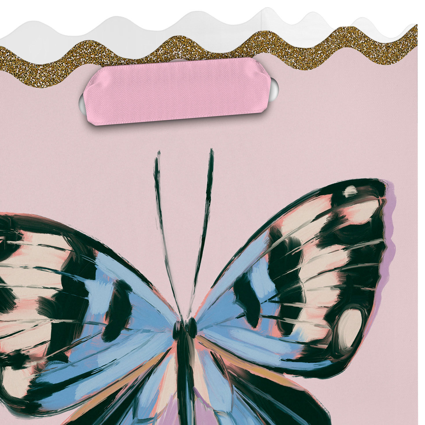 Blue Butterfly on Pink Medium Gift Bag Handle Detail image number 4