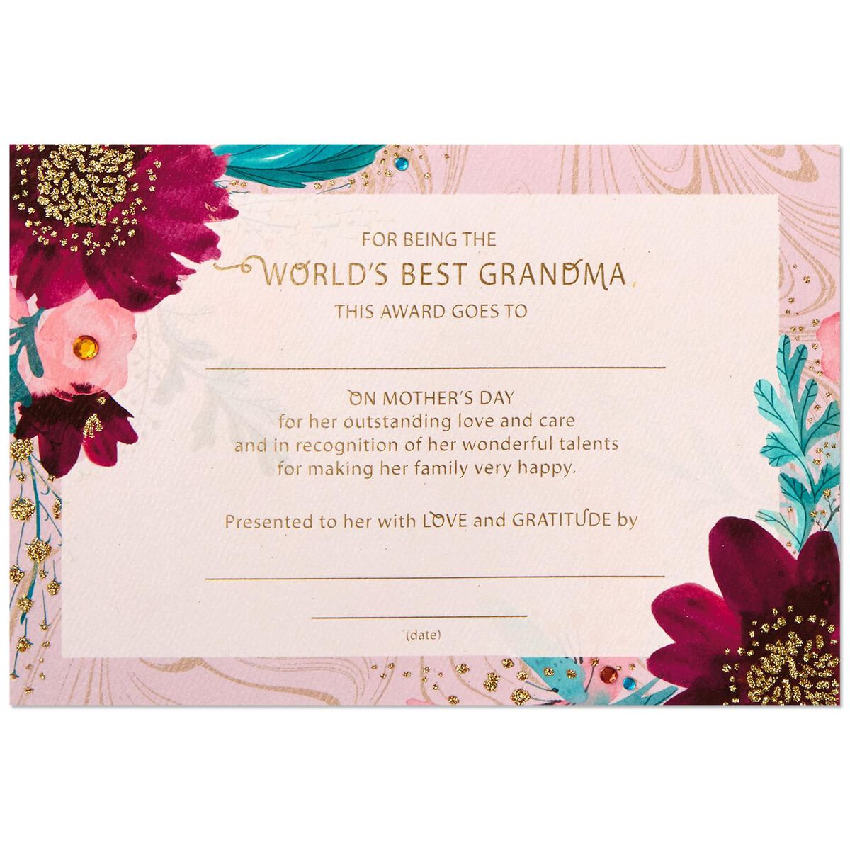 World's Best Grandma Certificate Mother's Day Card Greeting Cards