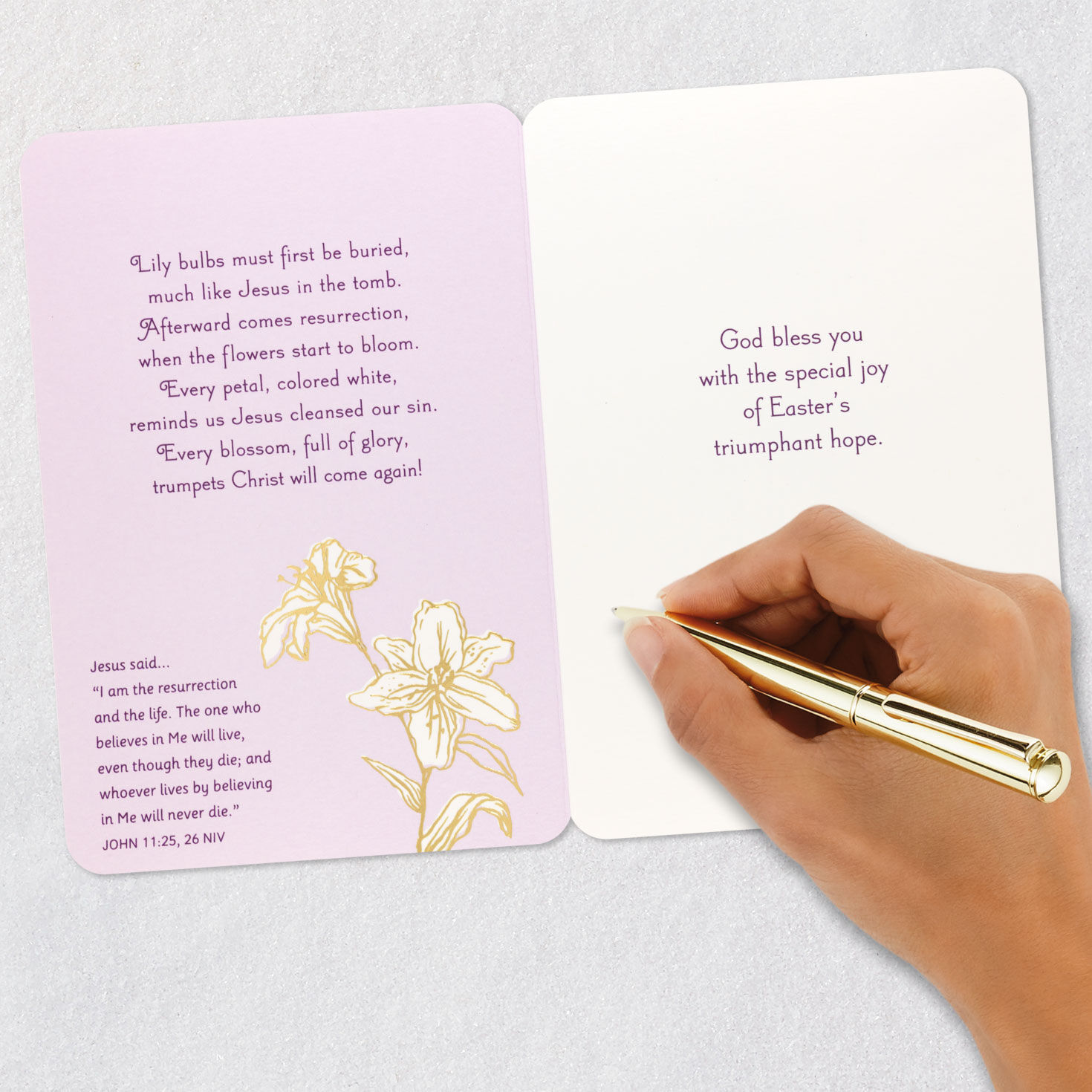 White Lilies on Purple Religious Easter Card signing card image number 8