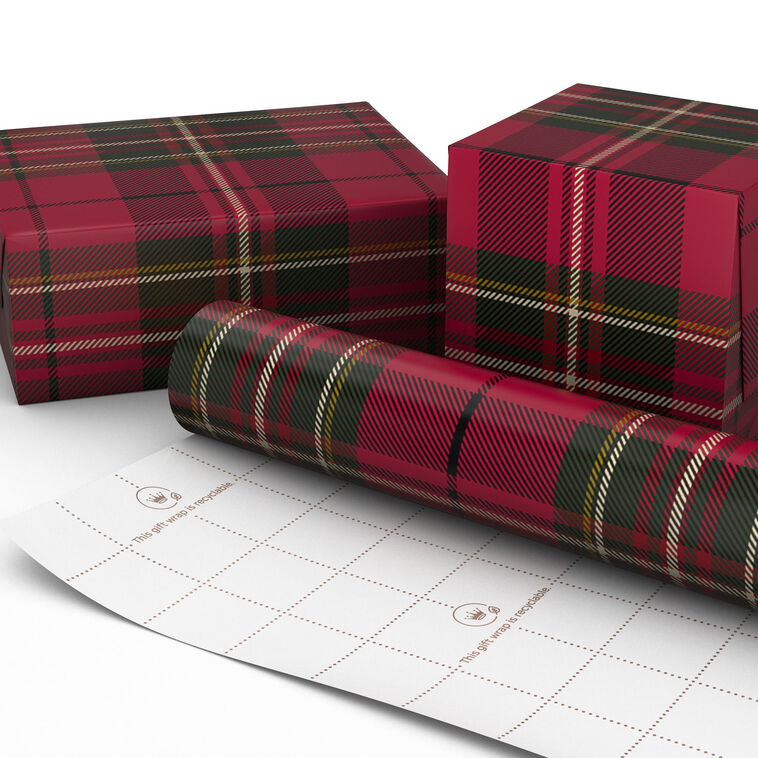 Classic Red Plaid Jumbo Christmas Gift Wrap Roll Wrapped pkg image number 2