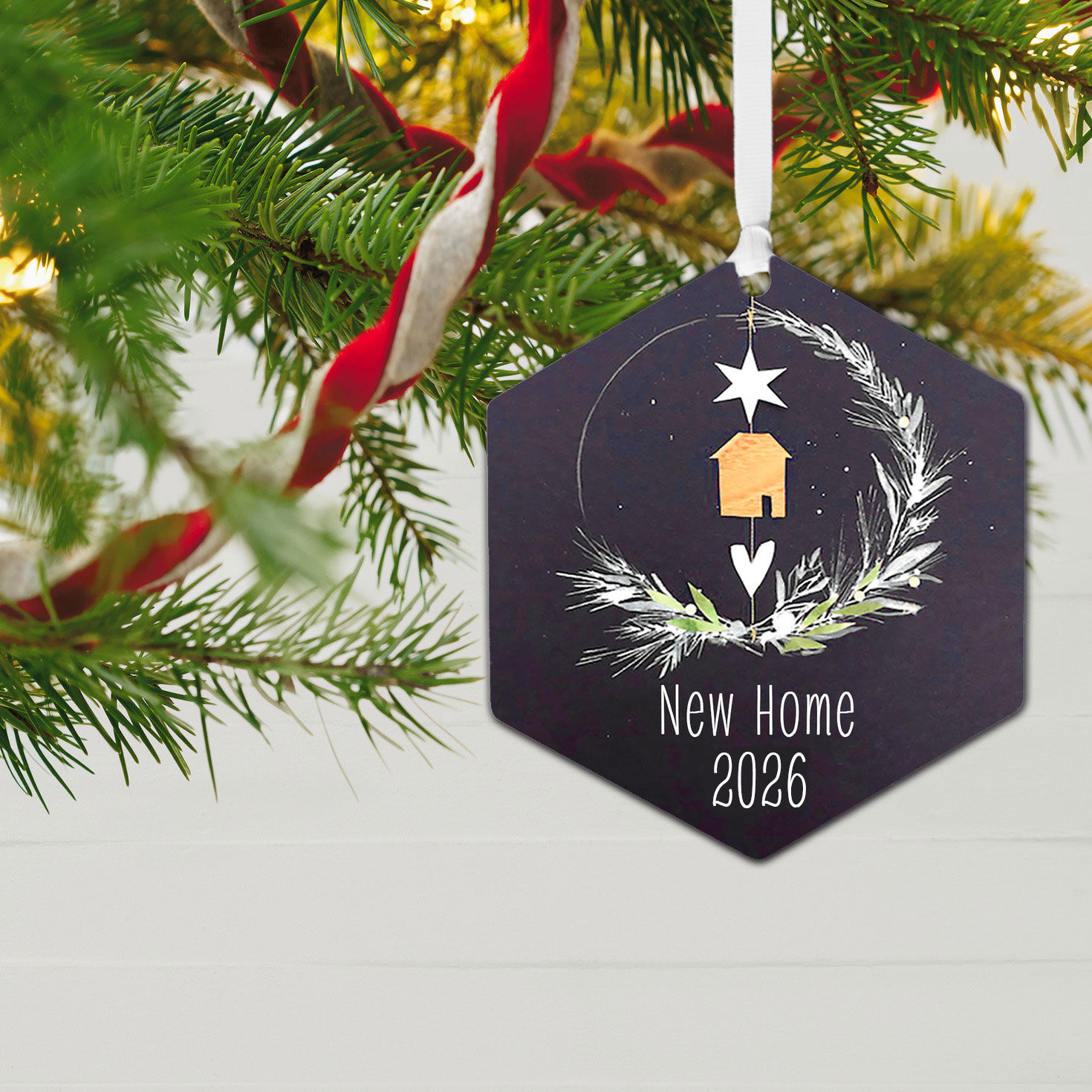 New Home Personalized Christmas Ornament hanging on tree image number 2