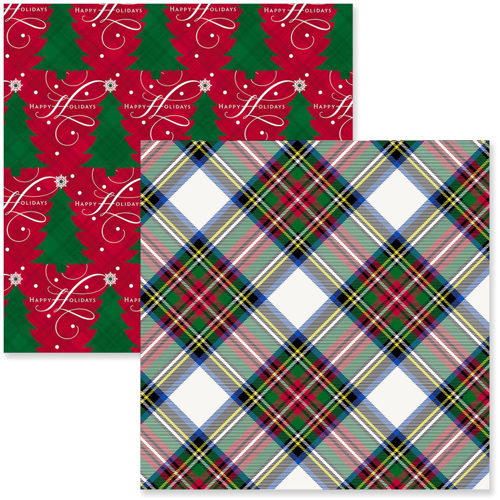 White Plaid/Christmas Trees Christmas Wrapping Paper Rolls, Pack of 2