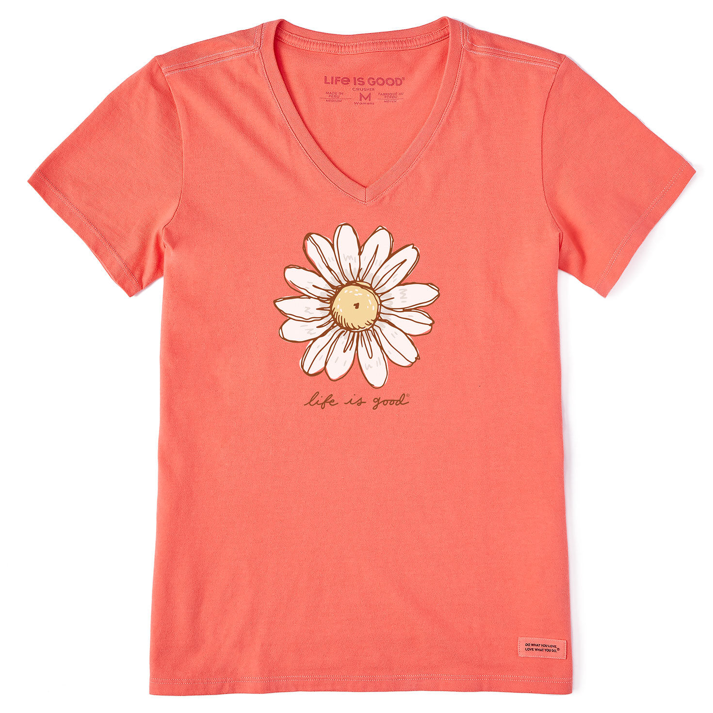 Life Is Good Women's Daisy Orange V-Neck T-Shirt, , large image number 1