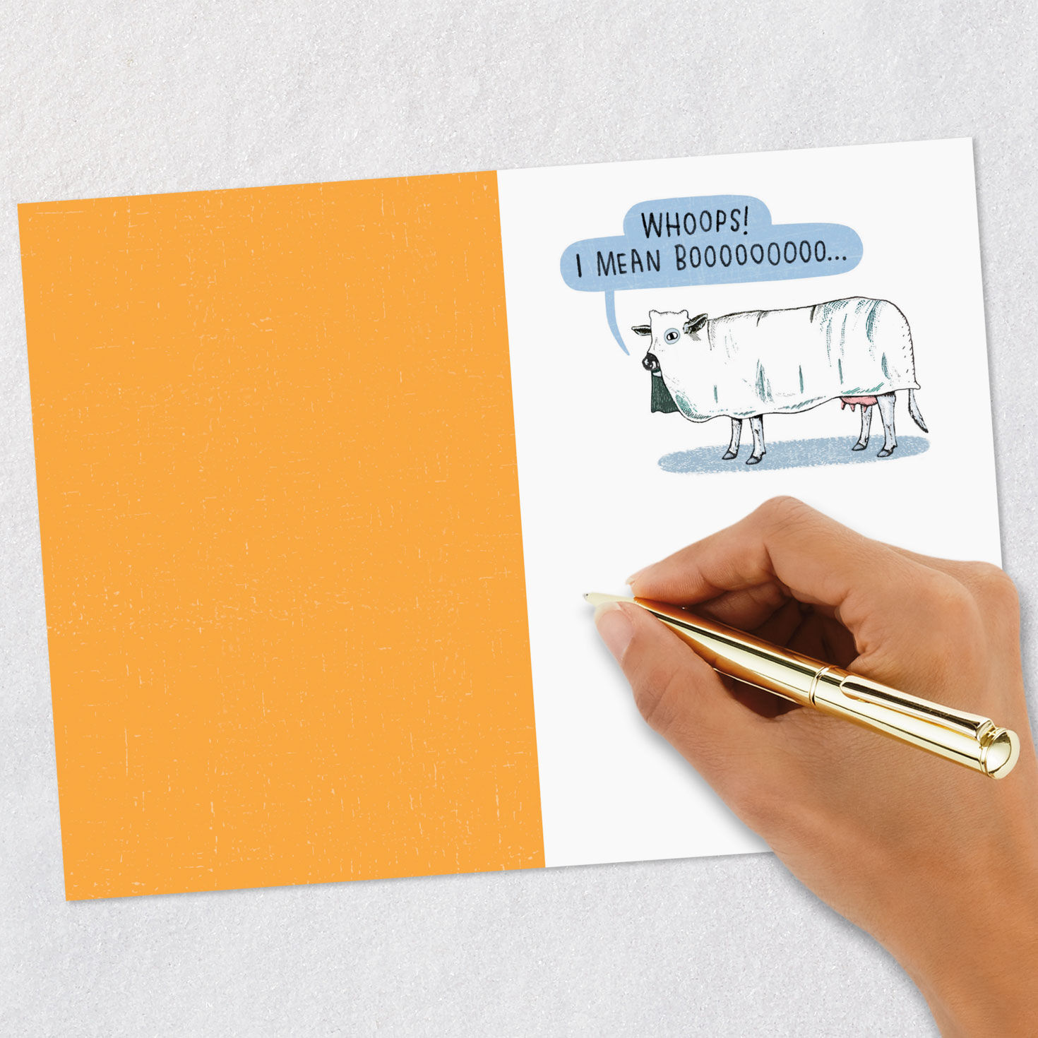 Cow Ghost Saying Boo Funny Halloween Card Signing card image number 6