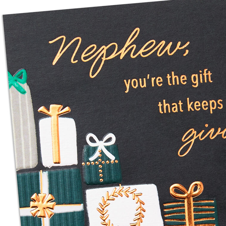 Stacked Presents Nephew Christmas Card Card Front Detail image number 4