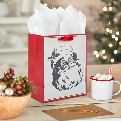 9.6" Santa Illustration Medium Christmas Gift Bag, 