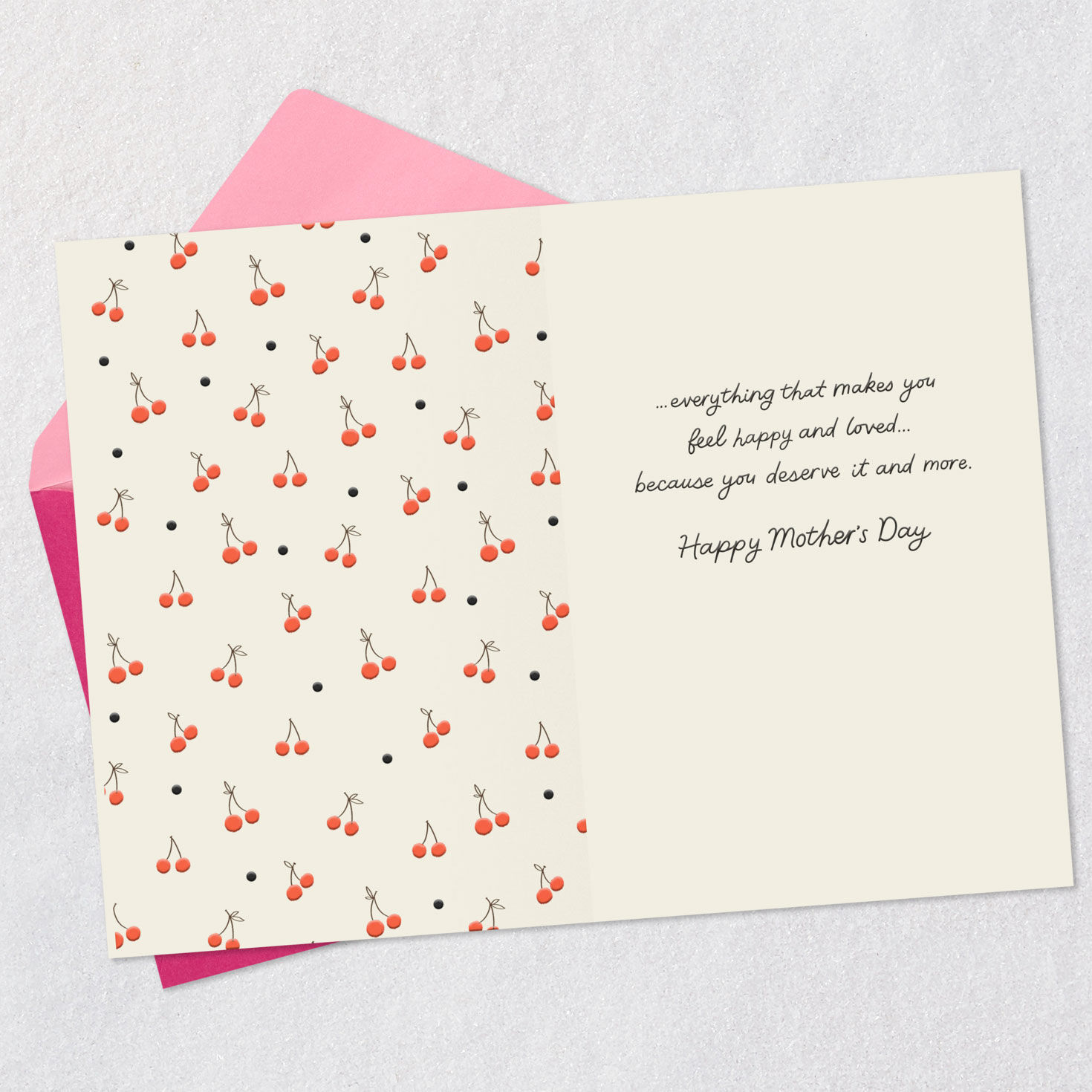 Cherries and Bows Godmother Mother's Day Card Open card with envelope image number 3