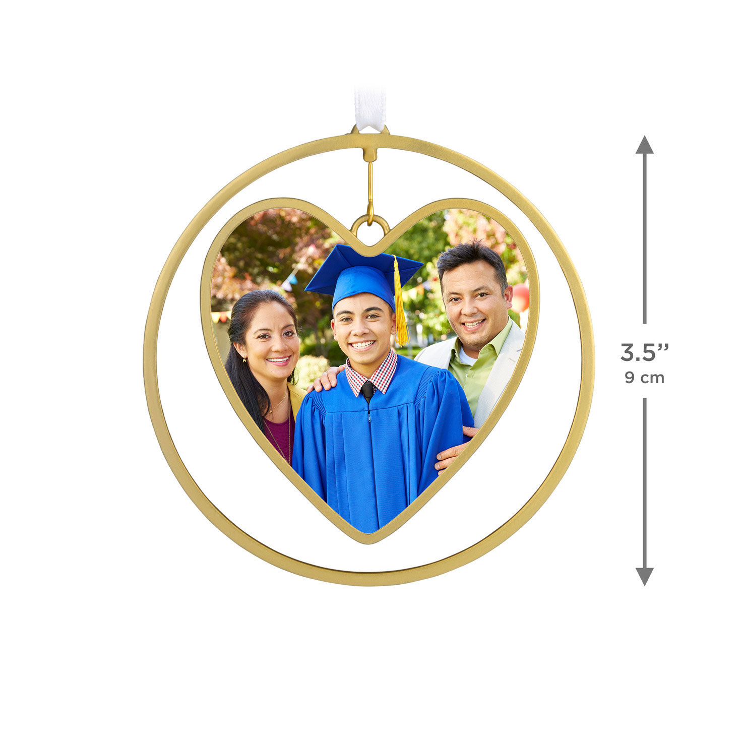 Gold Heart in Ring Personalized Photo Ornament measurement image number 3