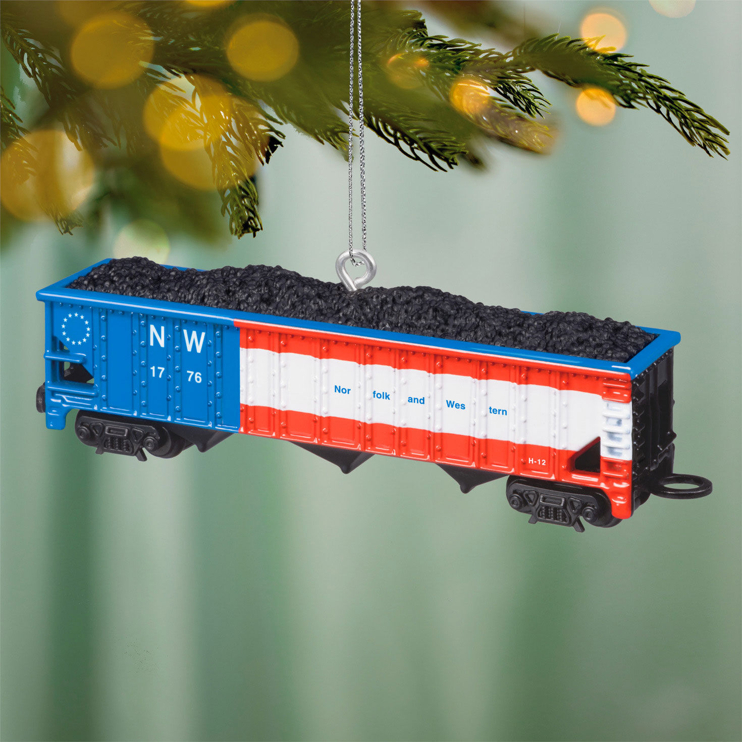 Red White Blue Train Coal Car Keepsake Ornament hanging on tree image number 2