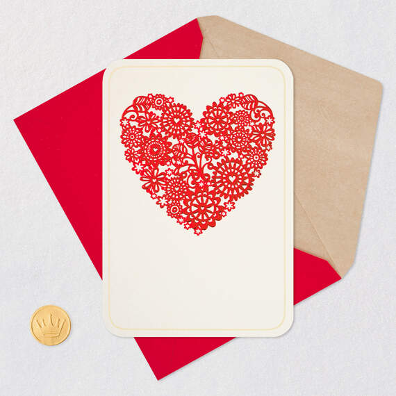 Elegant Red Floral Heart Blank Card, , large image number 4