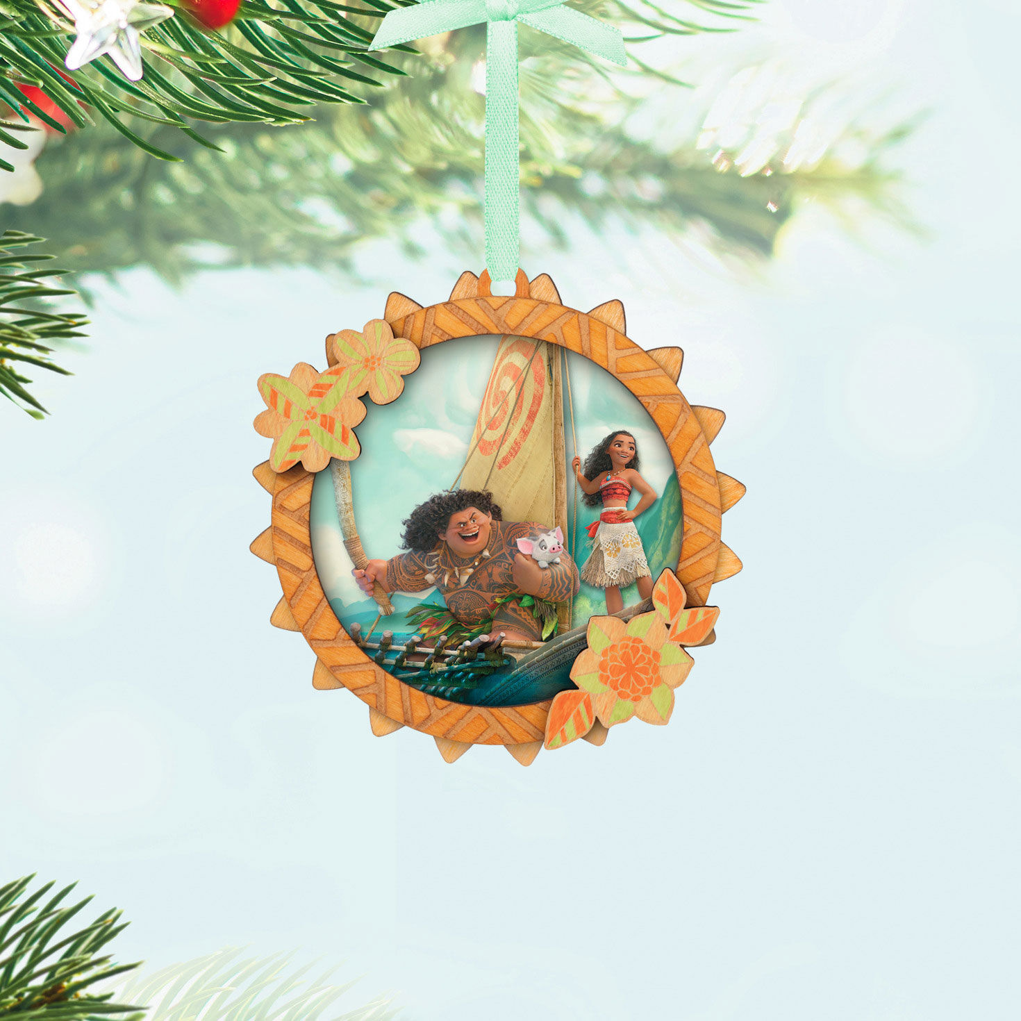 Moana Maui on Sailboat Keepsake Ornament Hanging on tree image number 2
