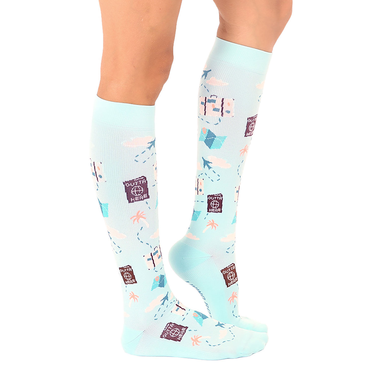 Aqua Compression Socks With Traveling Designs side image number 2