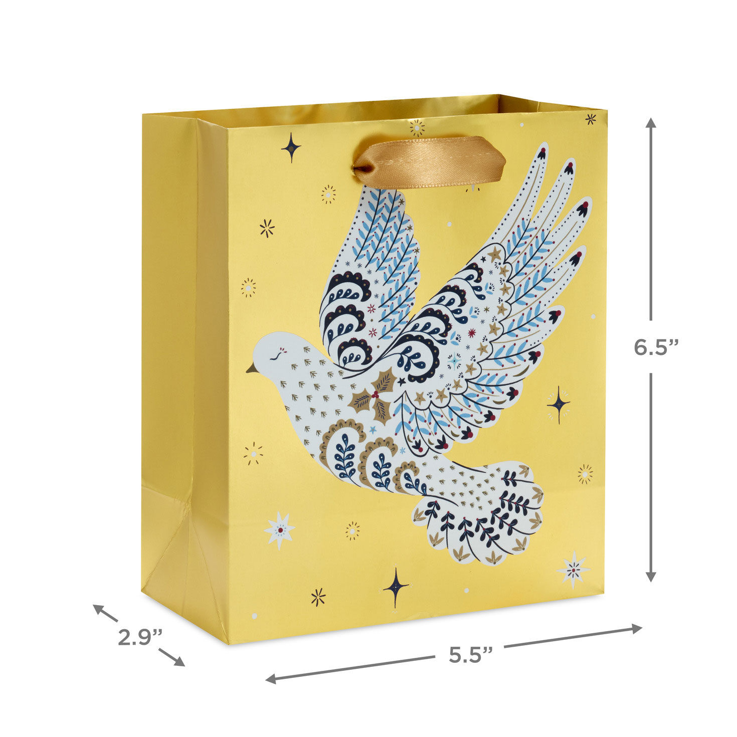 6.5" Floral Dove on Gold Small Holiday Gift Bag for only USD 2.49 | Hallmark