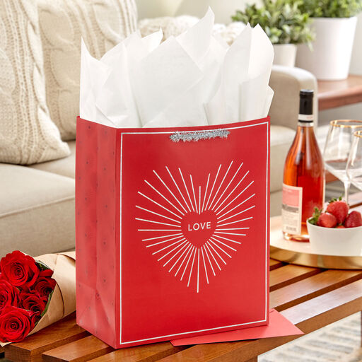 13" Love Heart on Red Large Gift Bag, 
