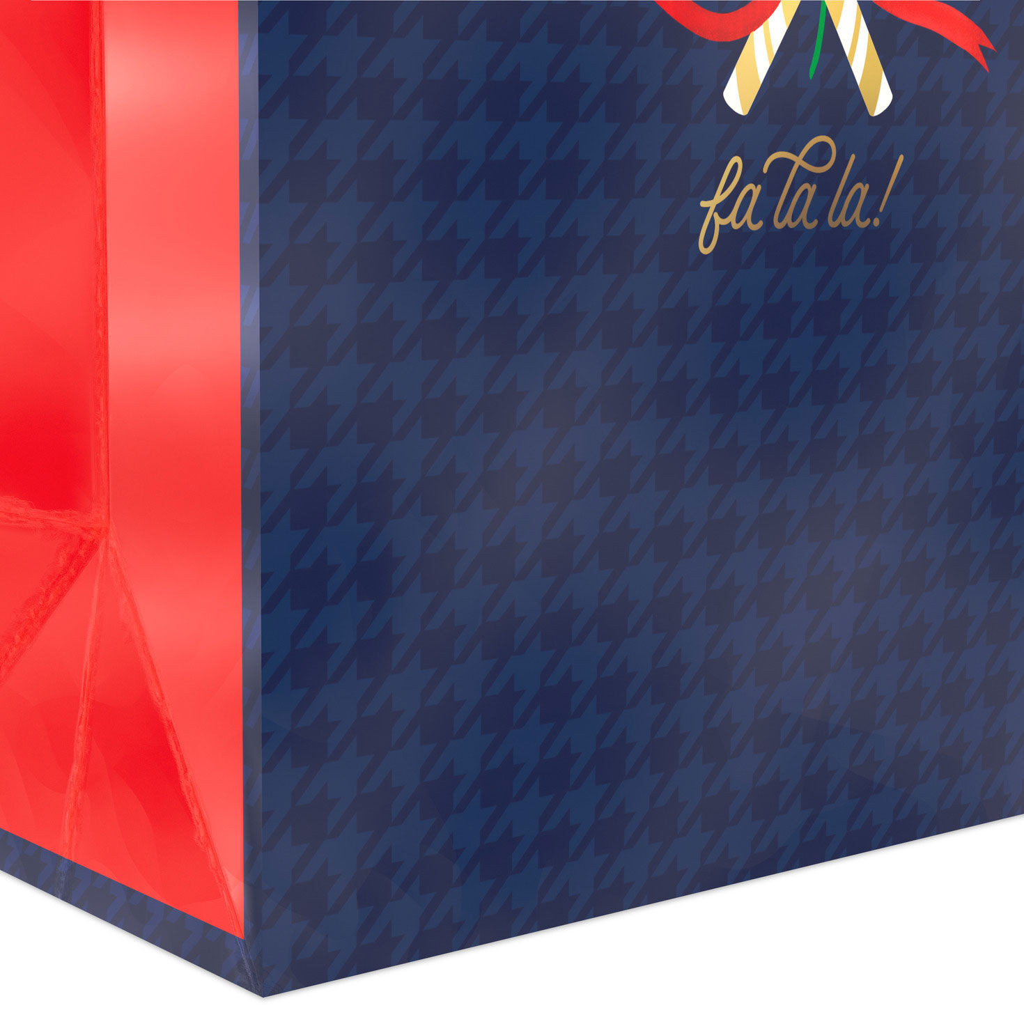 Blue Houndstooth with Candy Canes Christmas Gift Bag Base/Side Detail image number 5