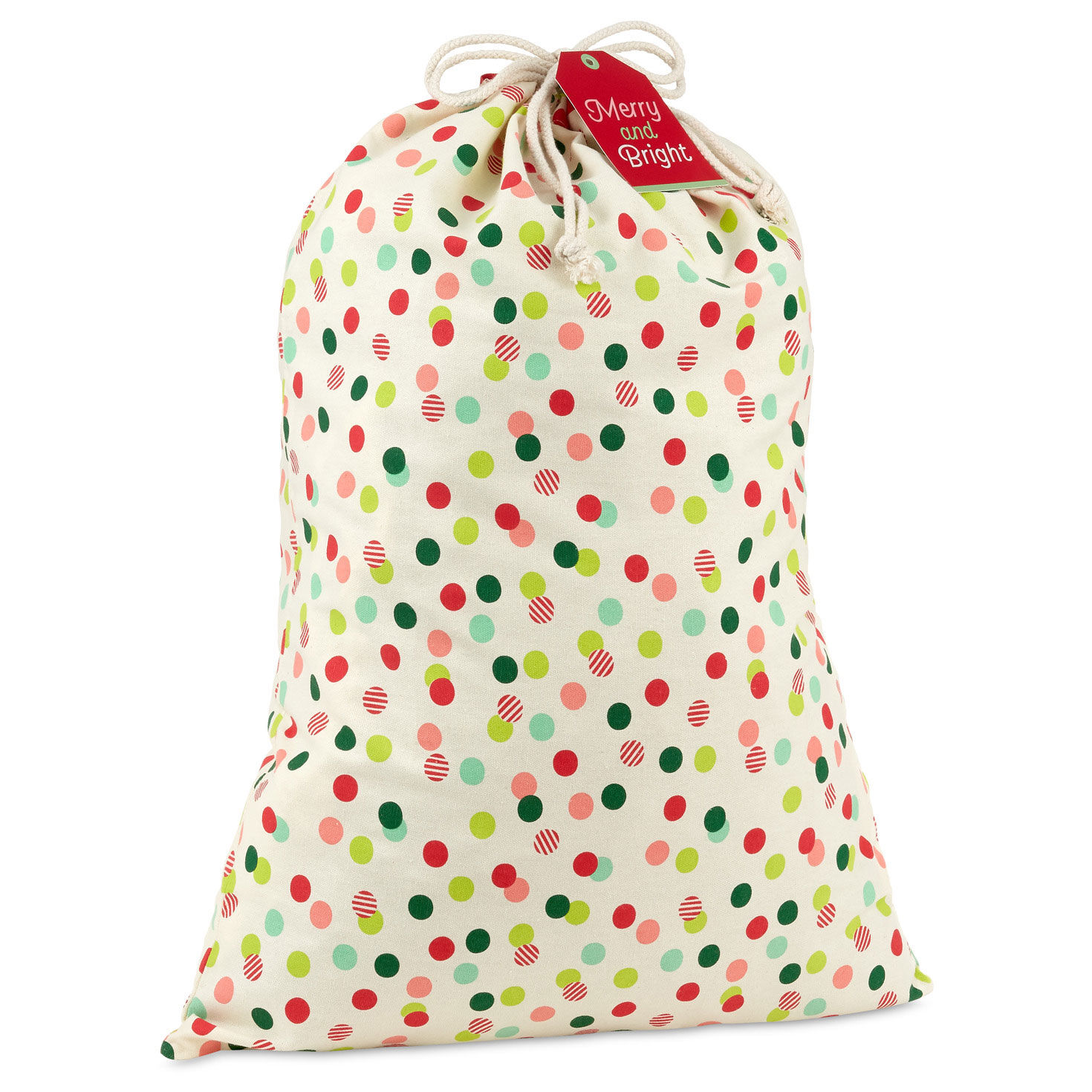 Merry and Bright Polka Dots Christmas Fabric Gift Bag