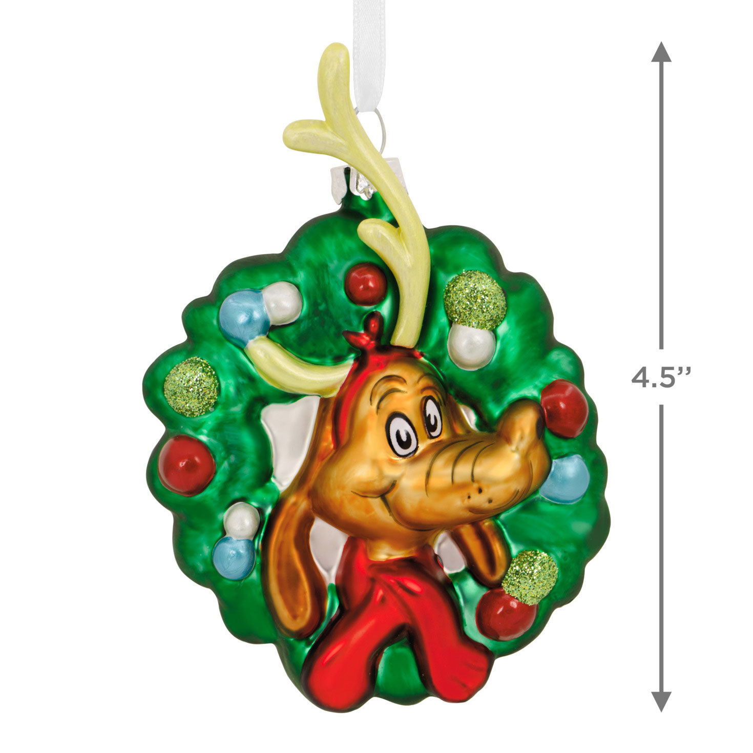 Grinch Max the Dog in Wreath Christmas Ornament measurement image number 3