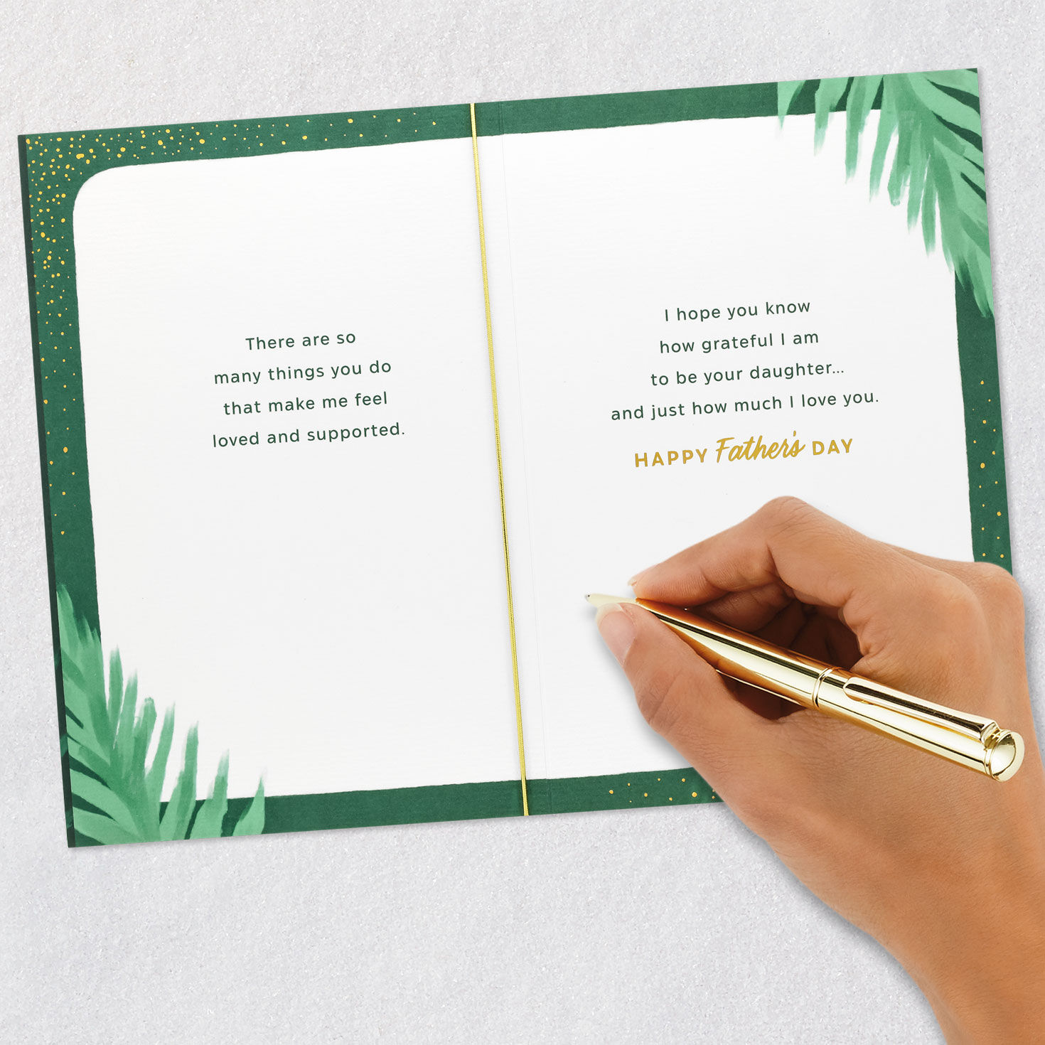 Green Tropical Leaf Father's Day Card from Daughter Signing card image number 7