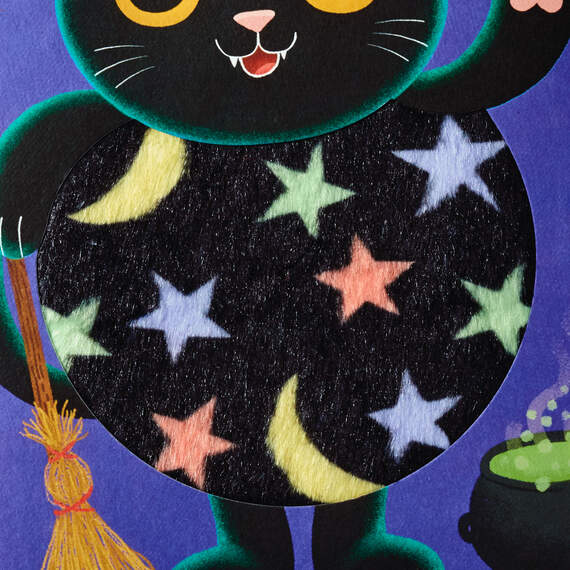 Puffy Fluffy Black Cat Halloween Card for Kids, , large image number 4