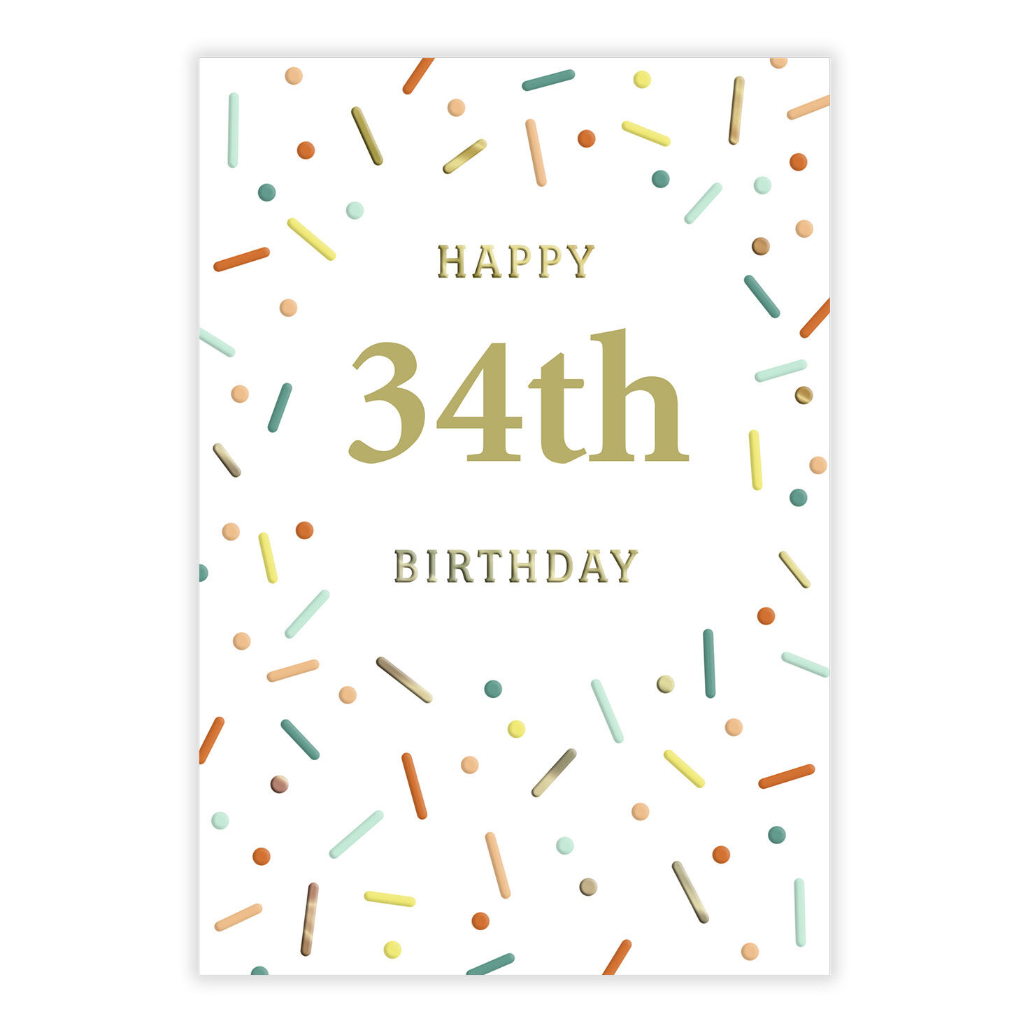 Happy 34th Confetti Personalized Birthday Card front image number 2