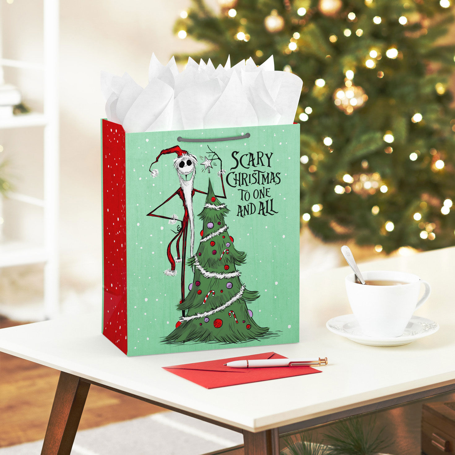 Jack Skellington Green Large Christmas Gift Bag in use image number 2