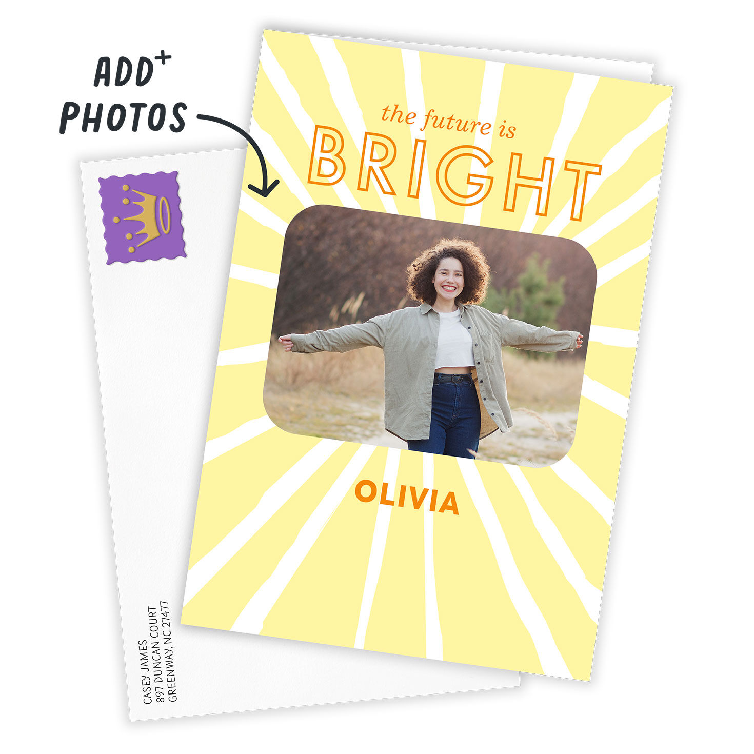 Yellow Orange Sunshine Personalized Grad Card  Card front with Envelope image number 2