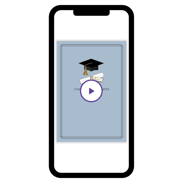 Grad Hat Diploma on Blue Personalized Grad Card phone with card front image number 1