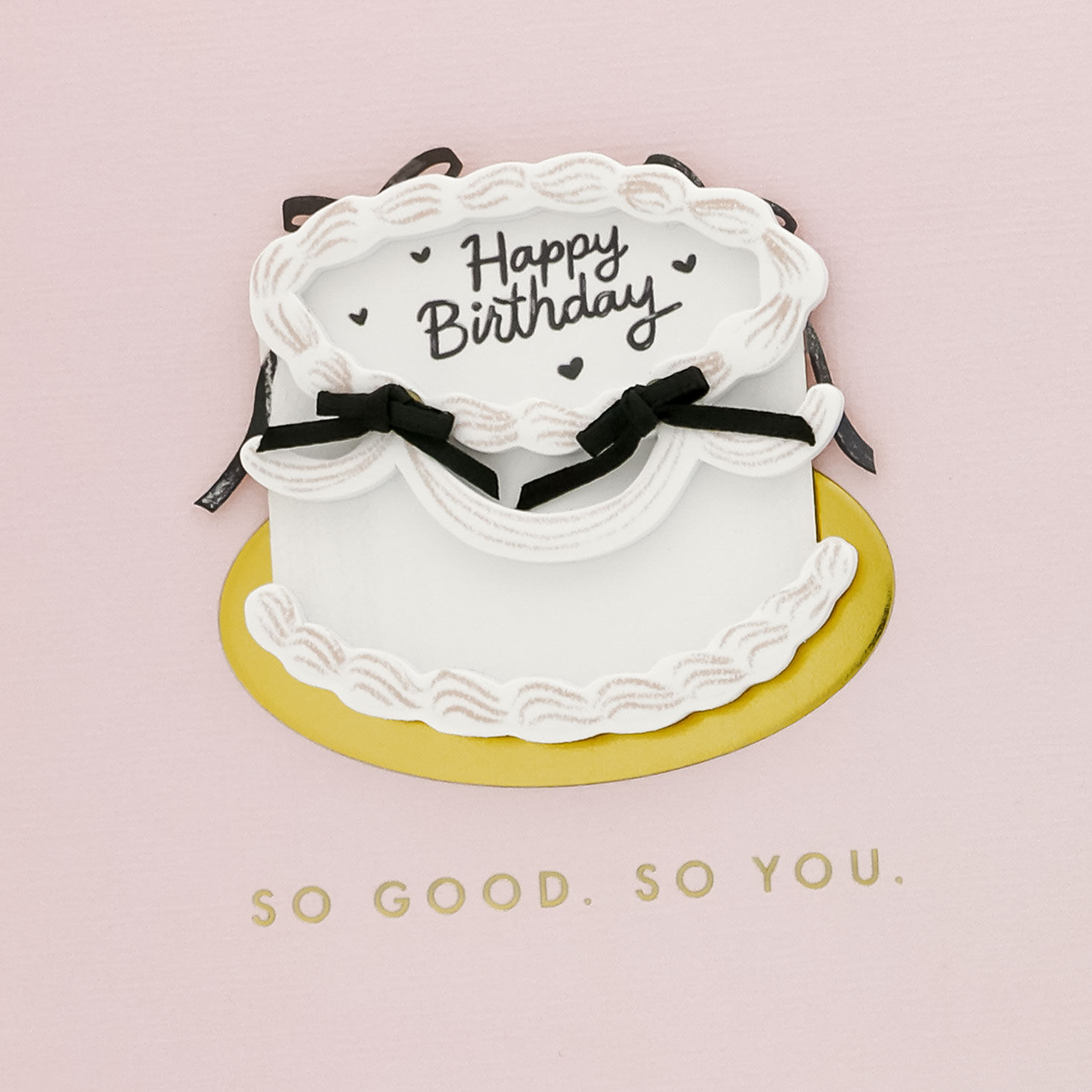White and Pink Cake with Black Bows Birthday Card Card Front Detail image number 4