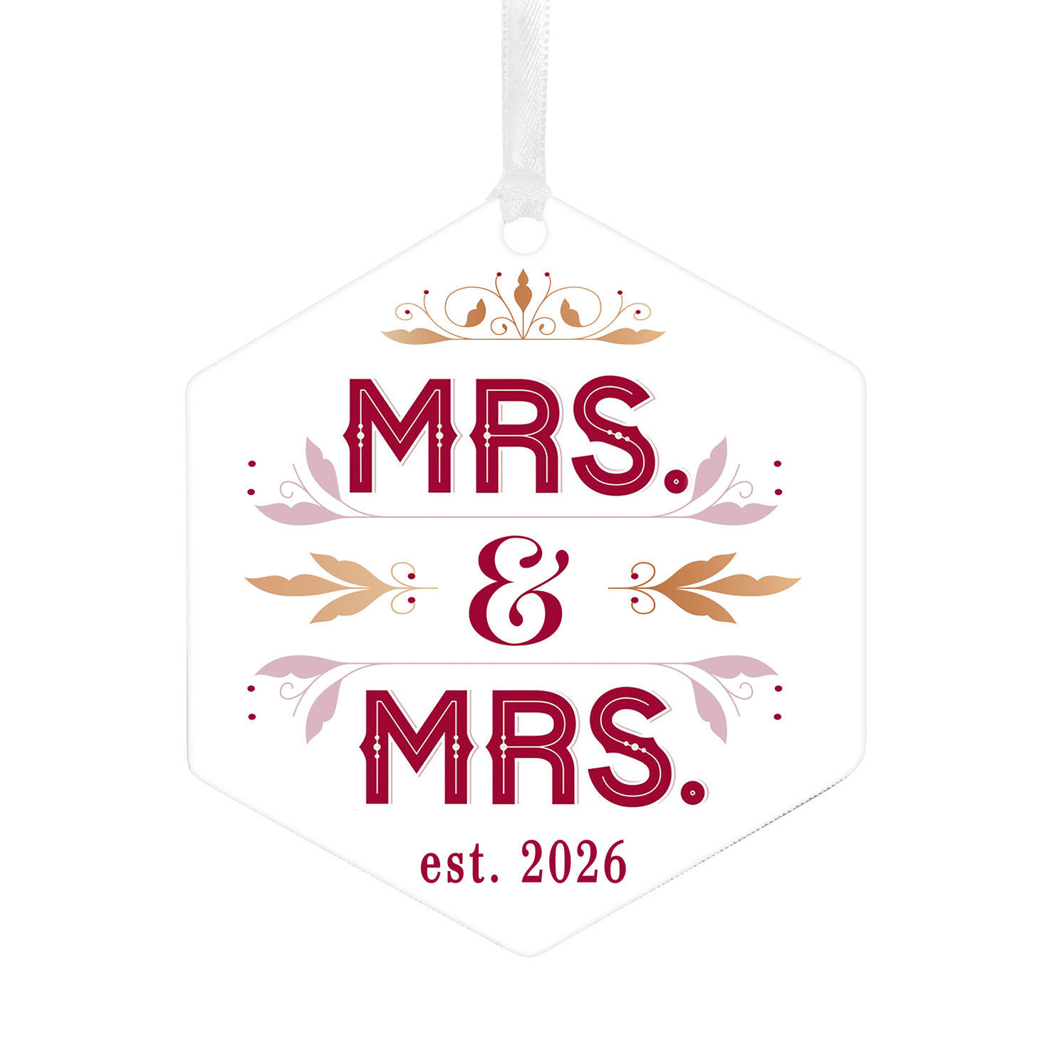 Mrs. & Mrs. Metal Personalized Ornament, Custom Text