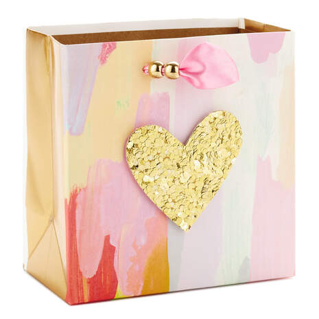 Sequined Heart Small Square Gift Bag, 5.5", , large
