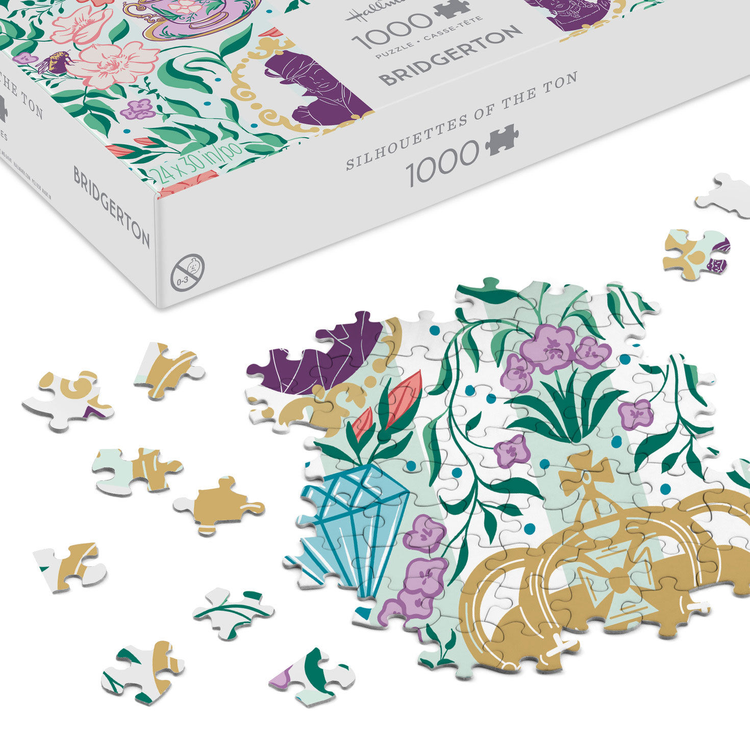 Bridgerton Ton Silhouettes on Floral 1000-Piece Jigsaw Puzzle, , large image number 3