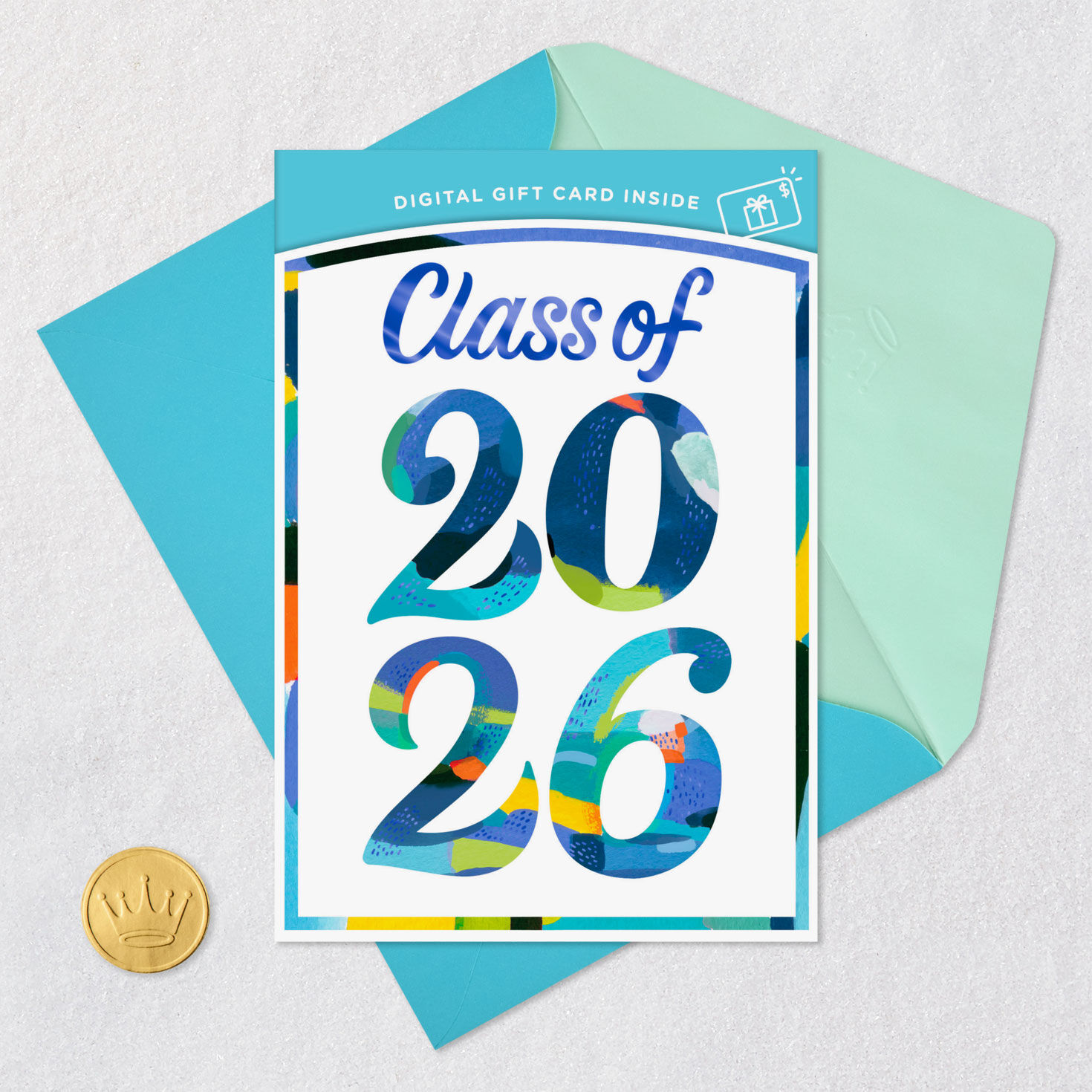 Class of 2026 Colorful Graduation Gift Card Greeting Card Front with Envelope and Gold Seal image number 8