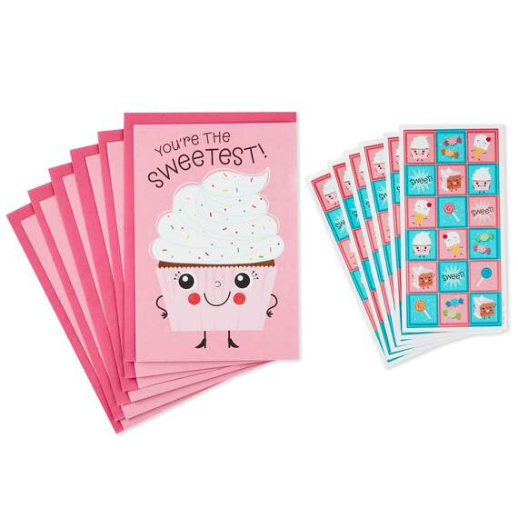Pink Cupcake Birthday Cards With Stickers, Pack of 6