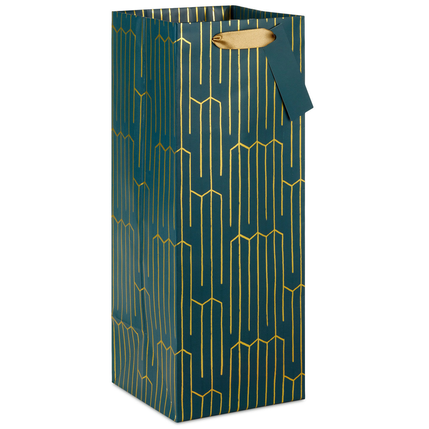 13" Gold Geometric on Teal Wine Gift Bag