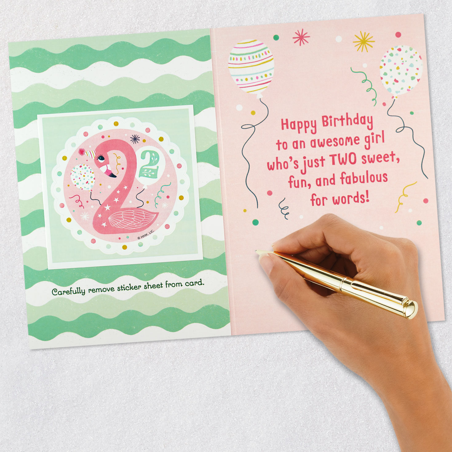 2nd Birthday Card for Girl With Flamingo Sticker signing card image number 7